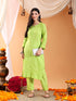 Ananya Chikankari Kurta Pant Cotton Co-ord Set (Parrot Green)